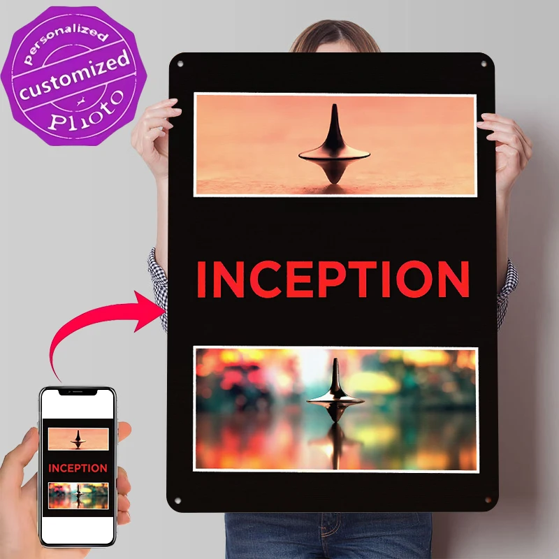 Inception Movie With Spinning Top Printed Poster Customized Wall Art Retro Vintage Metal Tin Signs for Garage Decorations Decor