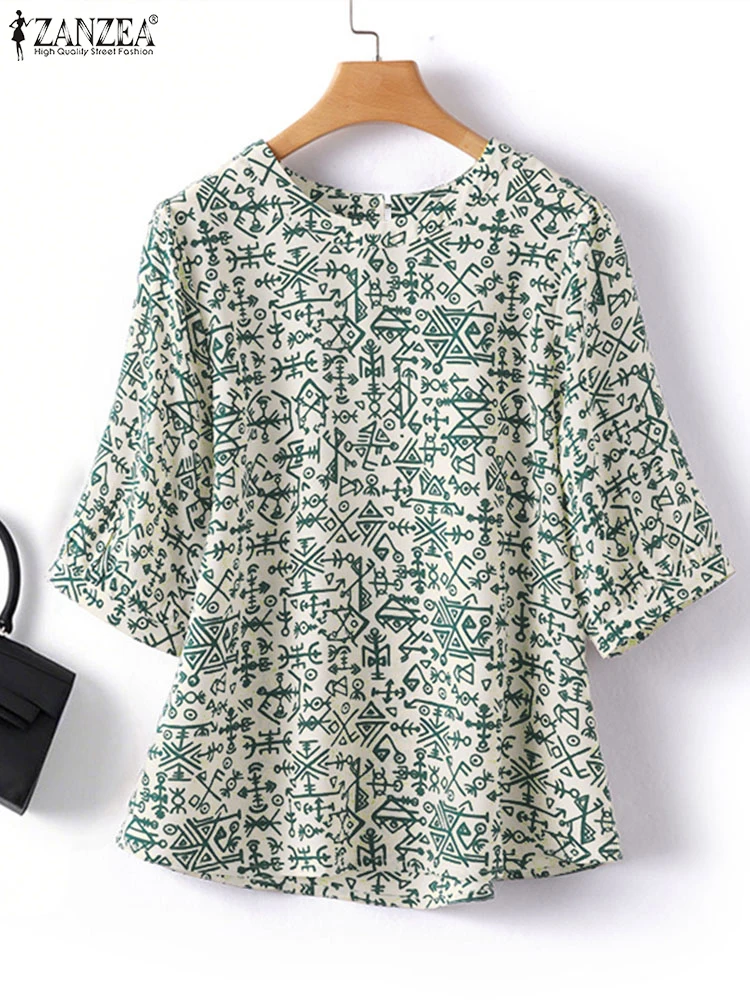 

2025 Summer Fashion Printed Shirts ZANZEA Women Blouses Bohemain Holiday Tunic Tops Casual 3/4 Sleeve O Neck Work Blusas Mujer