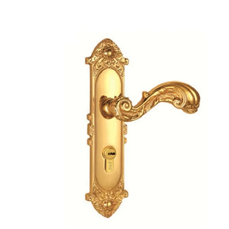 

High-quality home hotel yellow bronze pure copper European design main door handle lock