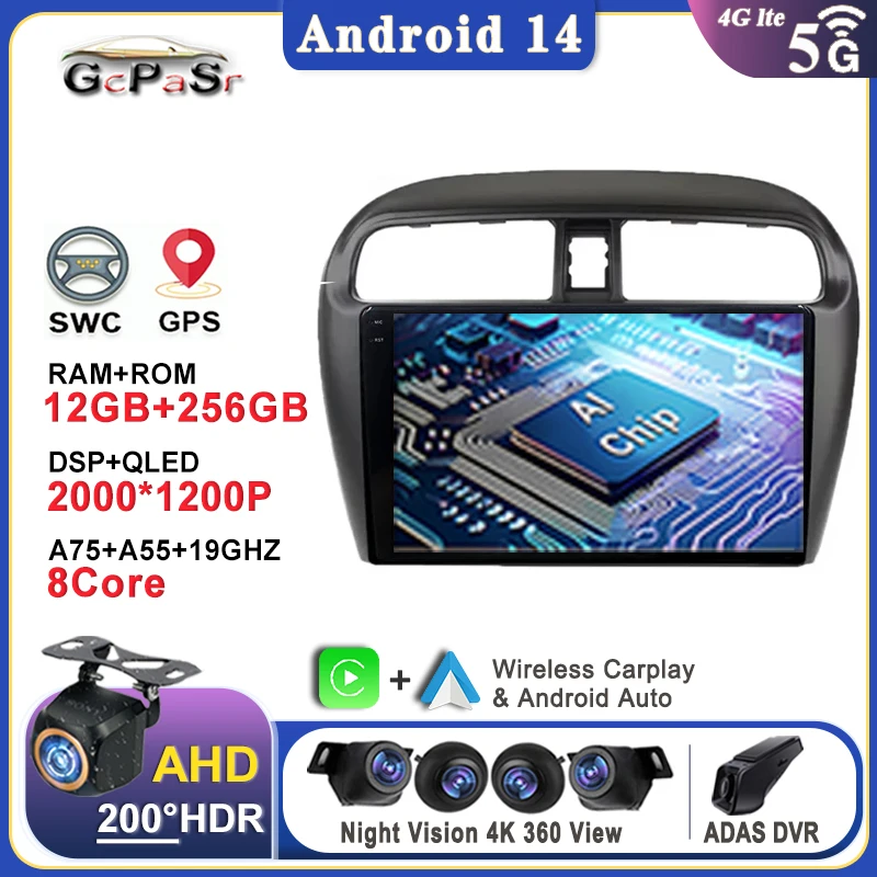 

Auto Radio Android 14 For Mitsubishi Mirage Attrage 2012 - 2018 Carplay Navigazione Touch Screen Multimedi Head Unit DVD GPS BT