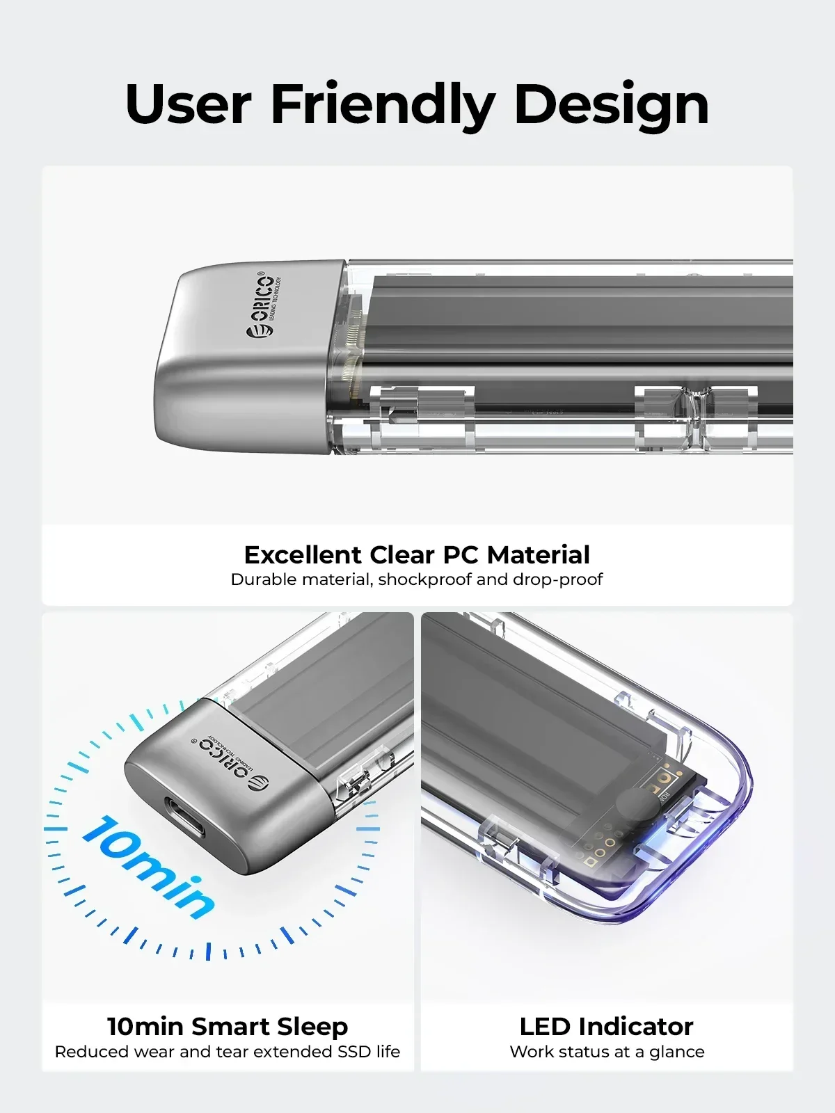 ORICO Extemal Harde Schijf Case M.2 NVME SATA SSD Behuizing Zinklegering Tool Gratis 10Gbps Type C Externe Adapter Draagbare SSD Case