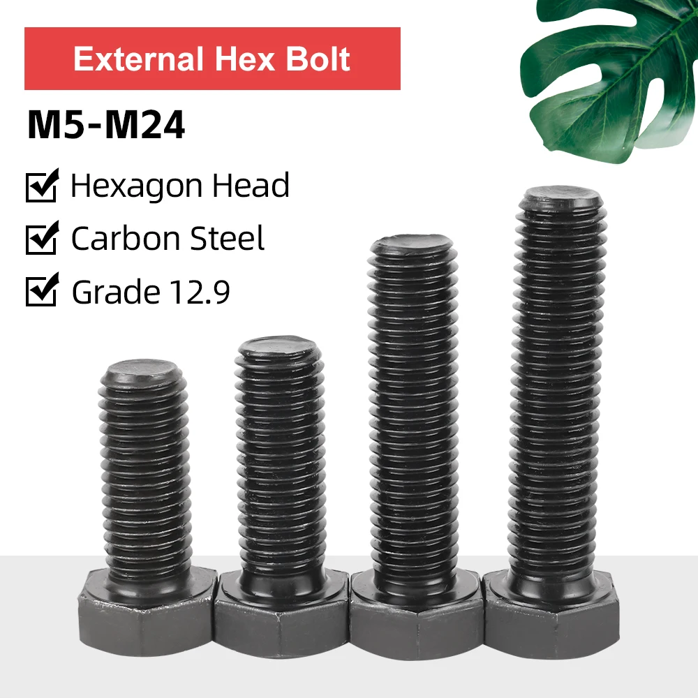 

External Hex Hexagon Head Screw M5 M6 M8 M10 M12 M14 M16 M18 M18 M20 M24 Full Thread Bolts Blackening Carbon Steel Grade 12.9