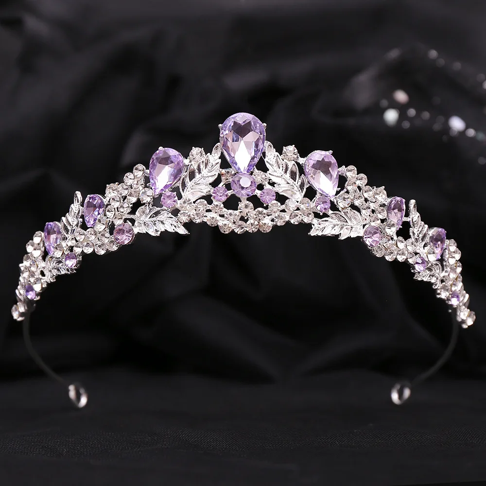 Silver Color Purple Crystal Bridal Tiaras Crowns Luxury Rhinestone Diadem Crown Tiara For Women Bride Wedding Hair Accessories