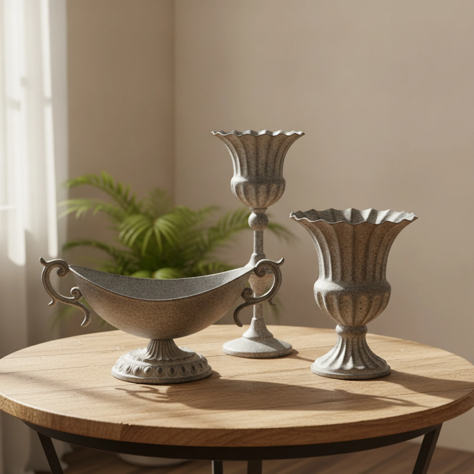 Decorative Vessel Distressed Metal Urn Planter Rustic Vase Classic for Decorators, Home Decor, Wedding Centerpieces