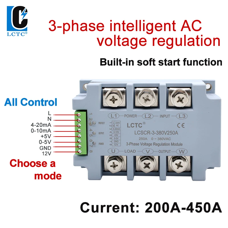 

LCTC Регулятор напряжения переменного тока 380 В 150a-450a 3-фазный полностью изолированный интеллектуальный модуль регулятора напряжения Тиристорный регулятор напряжения