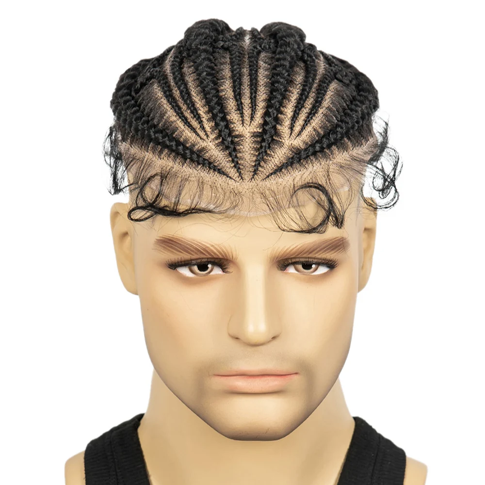 الاصطناعية الشعر القصير الرجال الشعر المستعار HD كامل الدانتيل الذكور قطع الشعر مع ضفائر كورنو الأبيض استبدال الشعر توبر للرجال #1