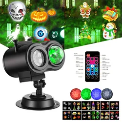 EU/US Plug Christmas Projector Light 2-in-1 Ocean Wave Outdoor Holiday Lamp Double Head 12 Slides 10 Colors for Halloween,Party