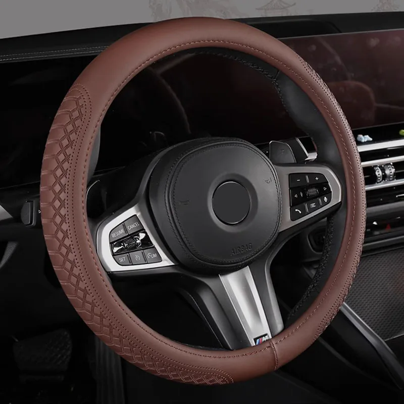 For 40/42/45/47/50CM Steering Wheel Large Car Truck Lorry Van Steering Wheel Cover Embossed Leather Auto Accessories 4