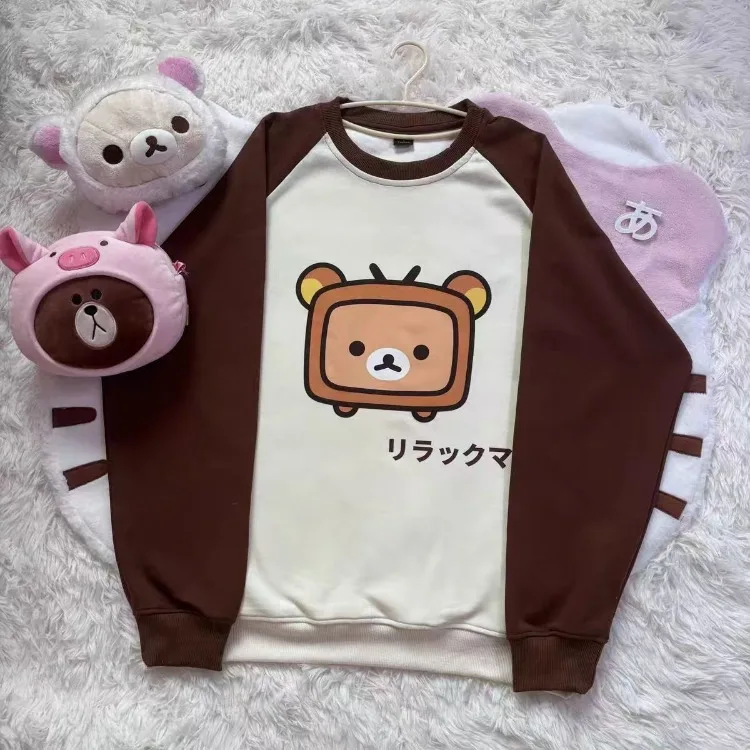 Sudaderas con cuello redondo y estampado de oso bonito japonés para Mujer, camisetas nuevas para Mujer Y2k Grunge, Jersey holgado de manga larga 2024