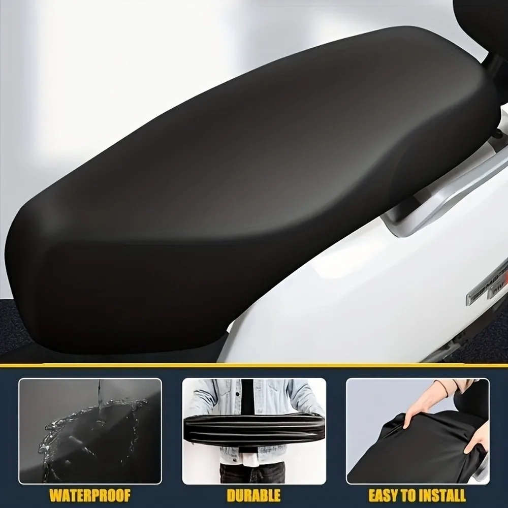 Motorcycle Seat Cover 2Pcs Set, Thickened PU Leather UV Resistant Dustproof Anti-Slip Sun Protection, 10s Quick Install