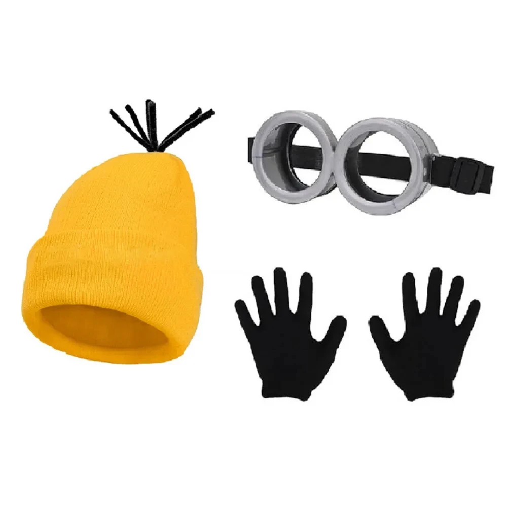 Despicable Me Minions Cosplay Costume Yellow Beanie Stretchy Gloves Steampunk Goggles Halloween Party Costumes for Adult
