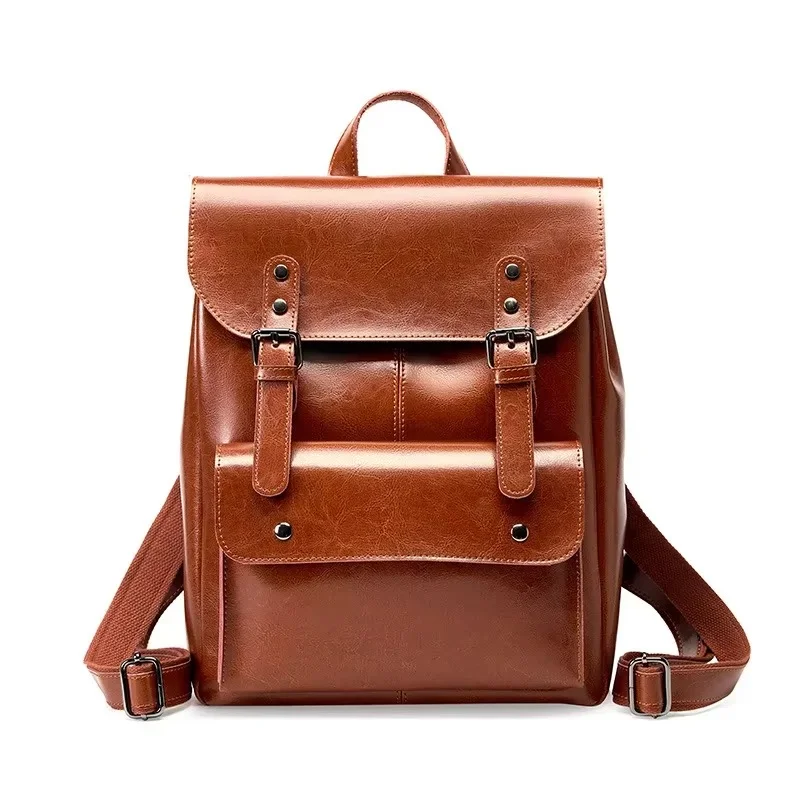 2026 Genuine Leather Backpack Cowhide Large Shoulder Bag Female Travel Backpacks Computer Bag Retro School Bag for Teenage Girls