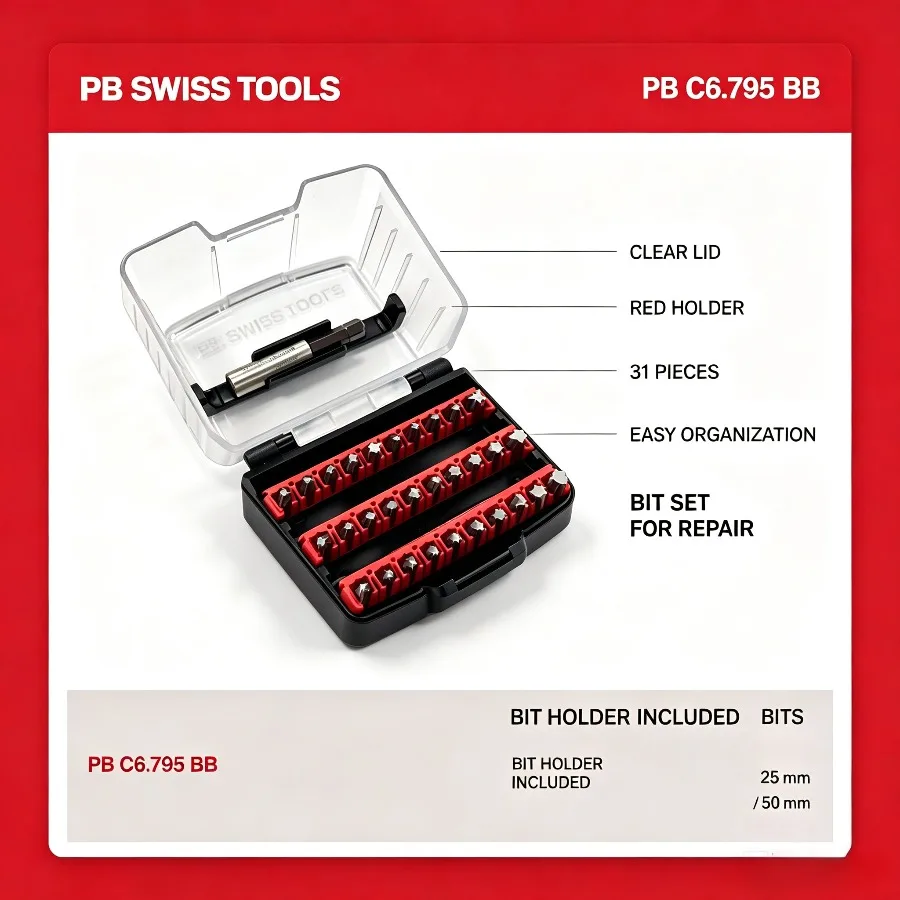 PB Swiss Tools PB C6.795 BB 30PCS PrecisionBits C6 Screwdriver Bit Set with Hard BitBox Storage Case