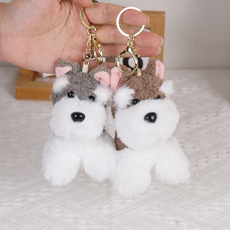 Cute Puppy Plush Keychain For Bag Pendant Accessories Kawaii Schnauzer Dog Keyrings Cartoon Stuffed Animal Doll