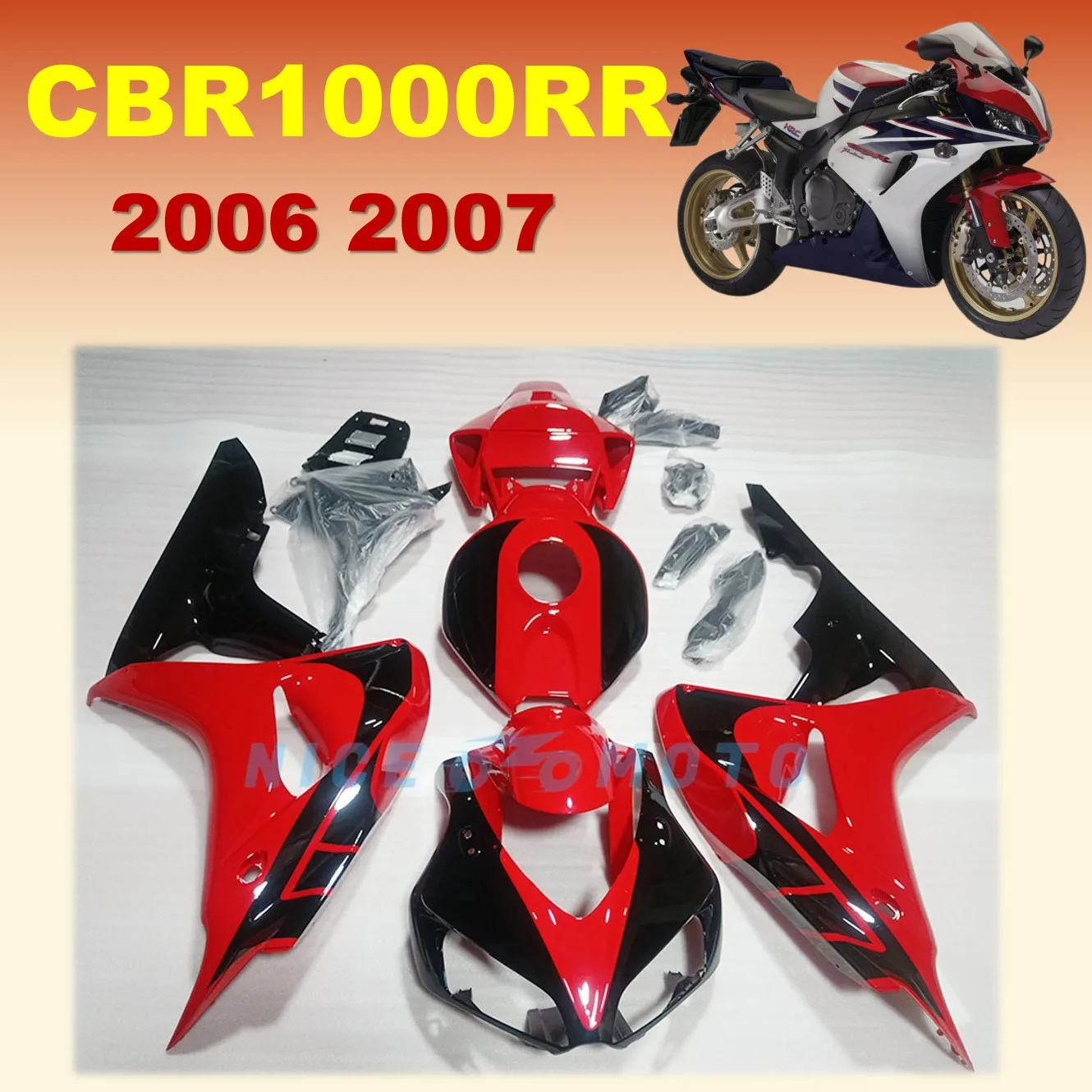 Popular hot fairing kit for CBR1000RR 06 07 CBR 1000 RR 2006 2007 CBR 1000RR gloss red black bodywork