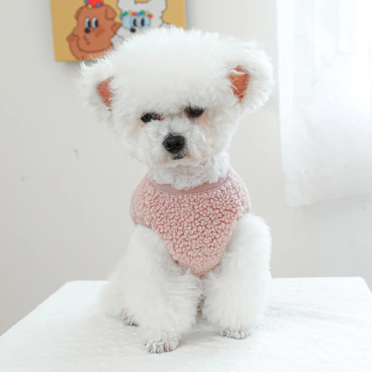 1PC Pet Clothing Autumn/Winter Plush Thick Pocket Chest Back Vest Pink Coat Suitable for Small and Medium Dogs