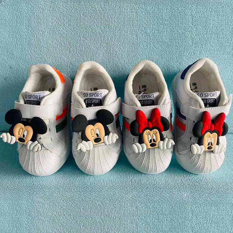 Disney Children\'s Casual Shoes Cartoon Spiderman Boys and Girls Outdoor Sneakers Toddler Cute Mickey Anti-slip Shoes 0-6Years