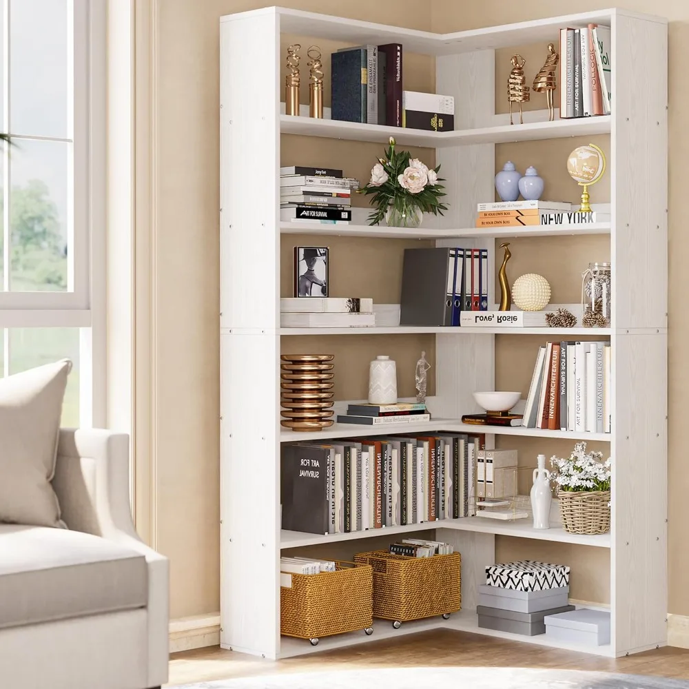 Bookshelves 6 tiers with baffle industrial corner shelves storage display rack for living room home office