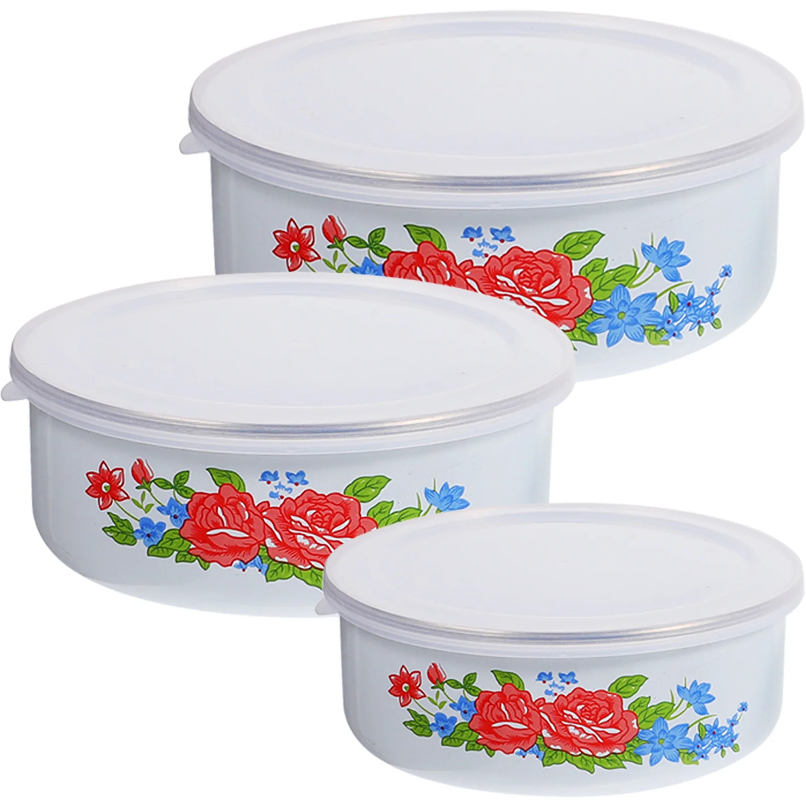 

3 Pcs Food Containers with Lids Soup Bowl Fresh-keeping Enamel Mixing Bowls Storage Office