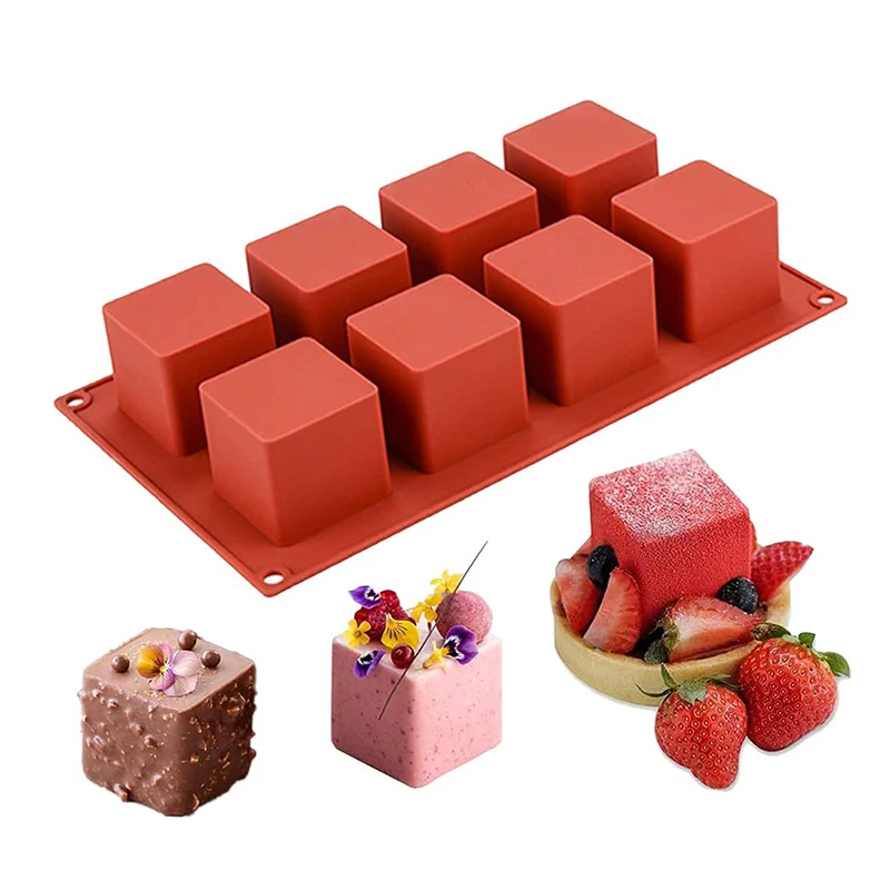 8 Cavity Square Mousse Cake Mold For Baking Cube French Dessert Mould Chocolate Brownie Candle Soap Making Supplies Pastry Tools