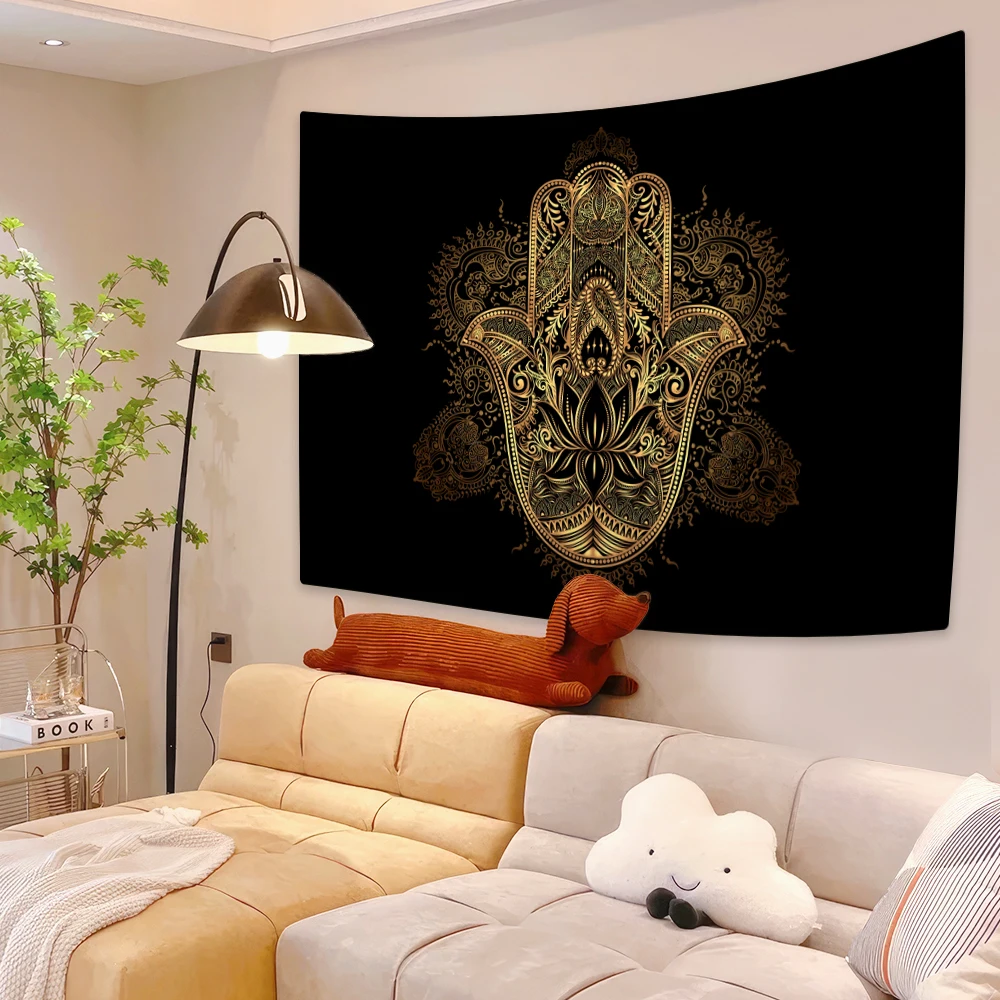 XxDeco Mandala Psychedelic Tapestry Hamsa Hand Of Fatima Printed Boho Home Decor Wall Hanging Bedroom Background Cloth Yoga Mat