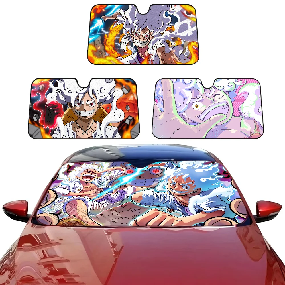 

Luffy Gear5 Anime Sunshade Windscreen 3D Film Plaid Gift Novelty Car Front Window Visor 70x130cm Sun Visor Solar Protect