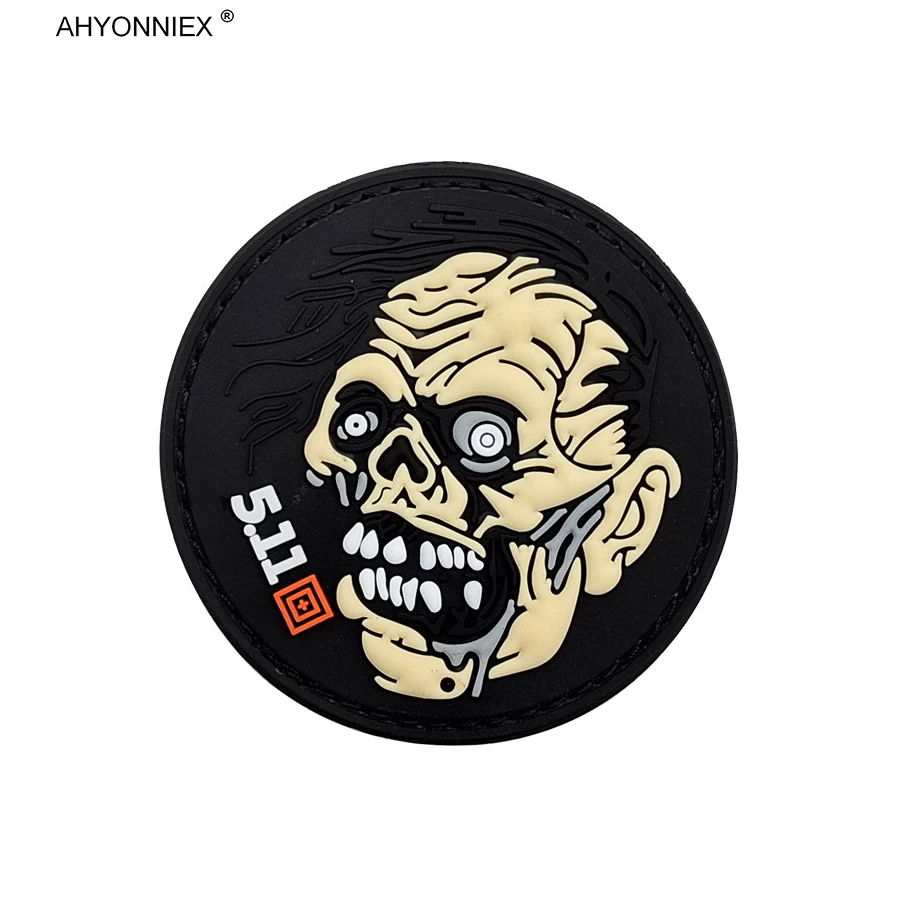 AHYONNIEX 1 PC 3D Rubber PVC Skeleton Zombie Patch Armband Badge Flag Tactical Morale Cloth Bags Sticker DIY