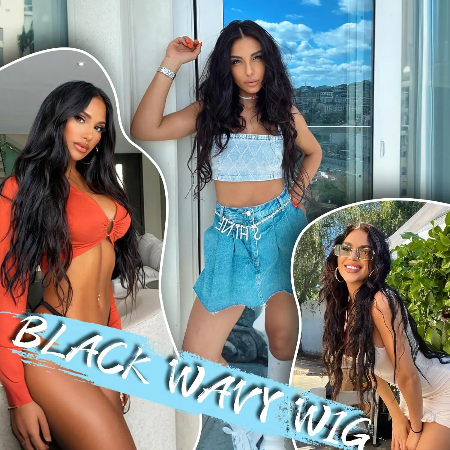 Fashion synthetic fiber big wave long curly hair wig female stroke chemical fiber high temperature silk wig full head set image 3