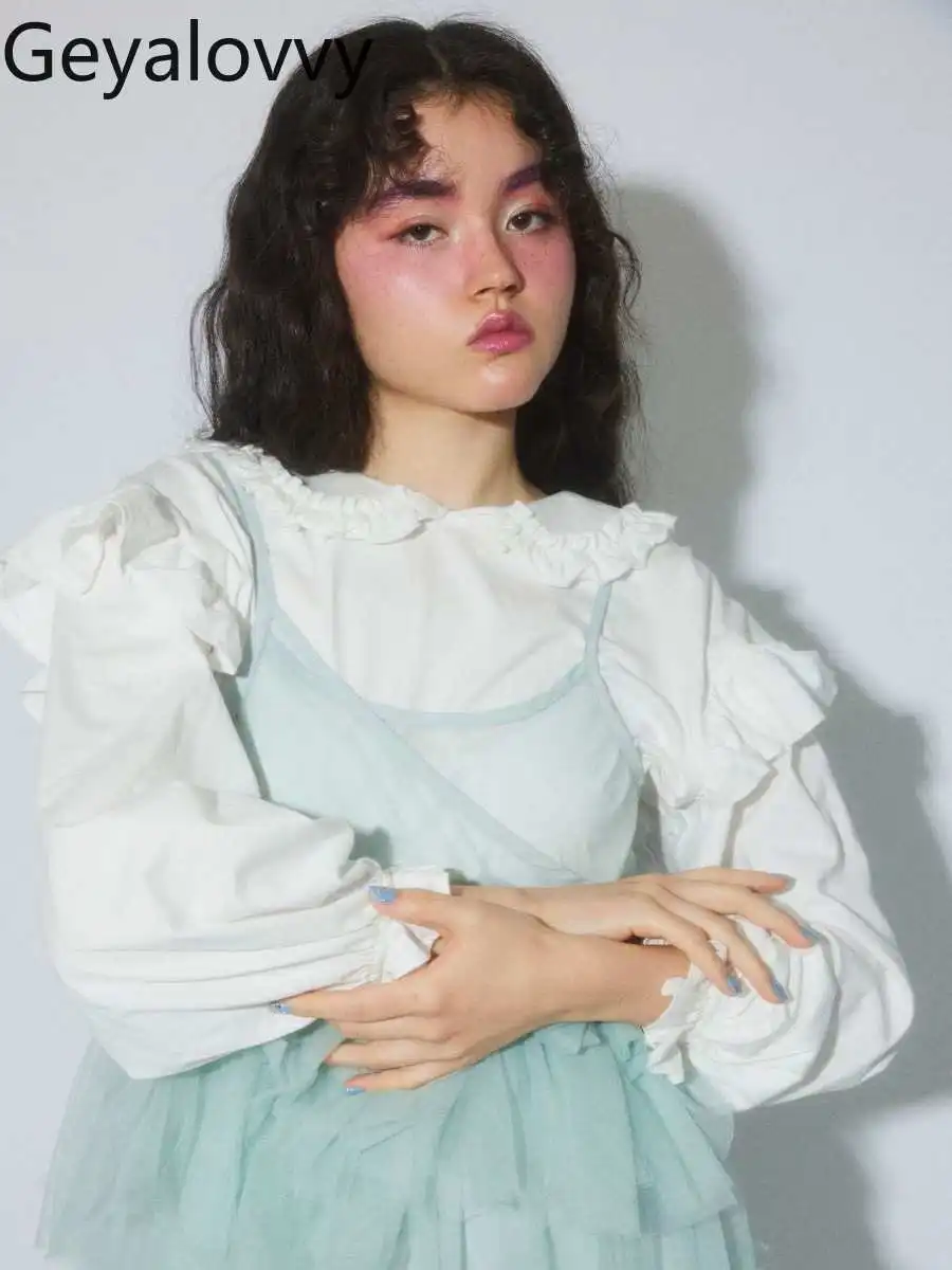 

Spring and Autumn Elegant Blouses 2026 New Solid Color Sailor Collar Long Sleeve Tops for Women Japanese Style Casual Shirts