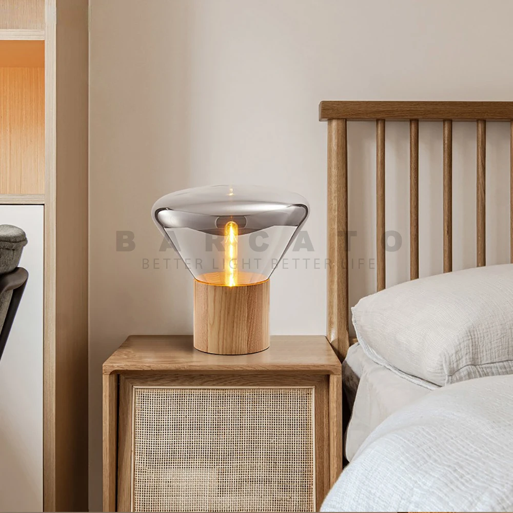 Nordic Design Glass Table Lamp Floor Wood Lights Beside Modern Luminaires for Home Soft Living Room Designer Table Light E14