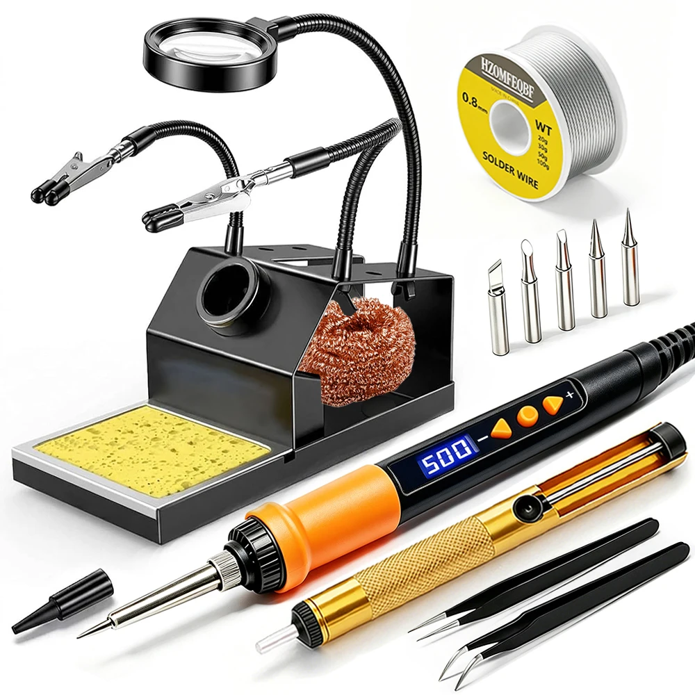 European Standard Soldering Iron Set + Multifunctional Bracket for Home DIY Handmade, Digital Display Button Temperature Control