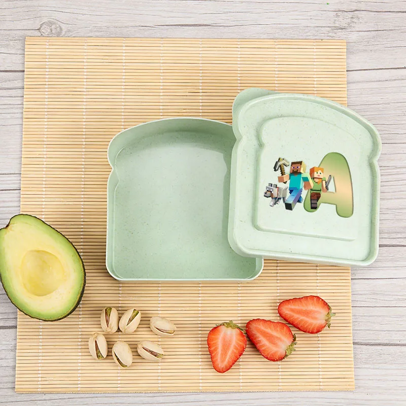 Game Theme Letters Printed Sandwich Container Toast Shaped Portable Minecrafted Lunch Box Fashion Bento Box Lid Lunch Case Gift