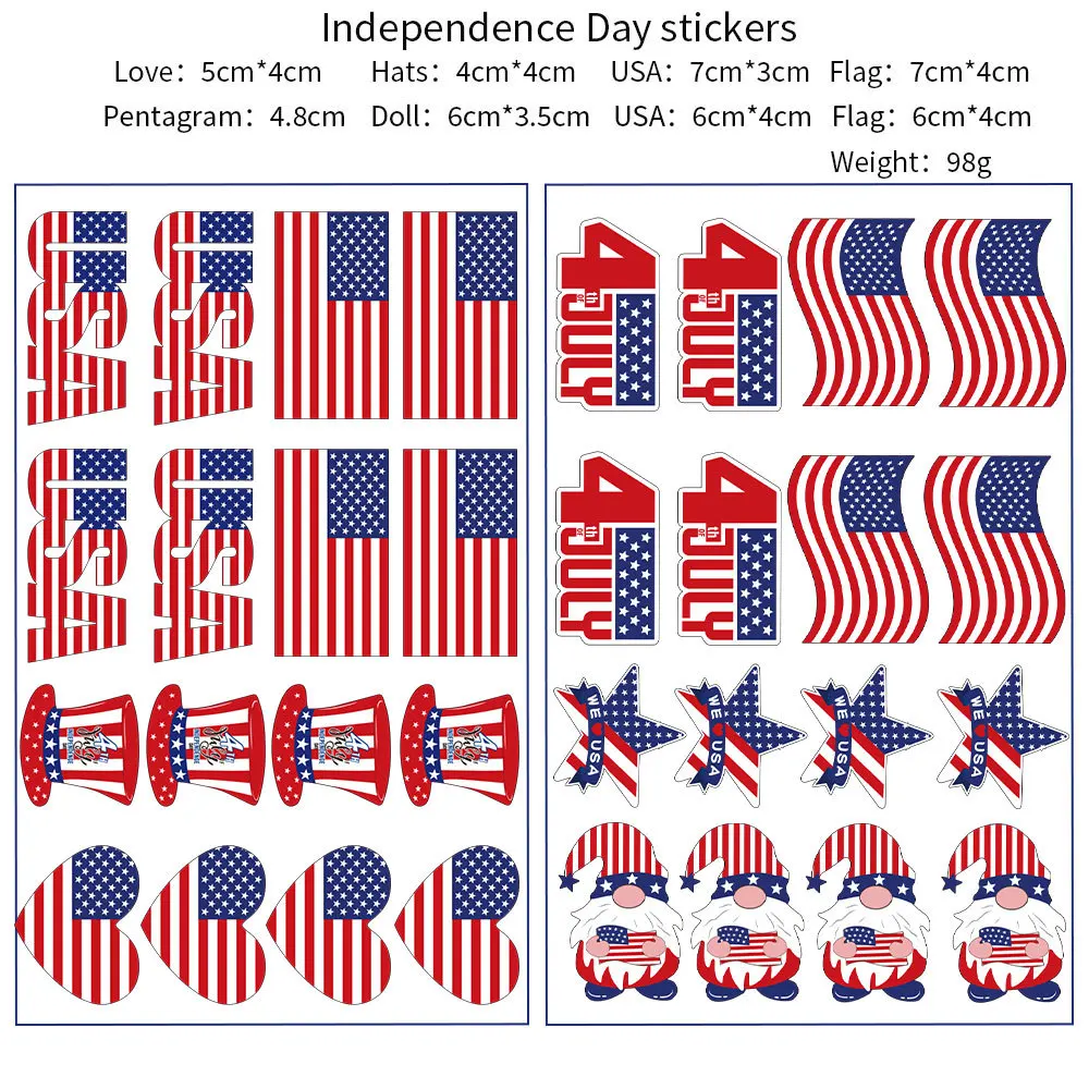 10 Sheets July 4th Temporary Tattoos USA American Flag Waterproof Tattoos Stickers for Independence Day Patriotic Theme Party