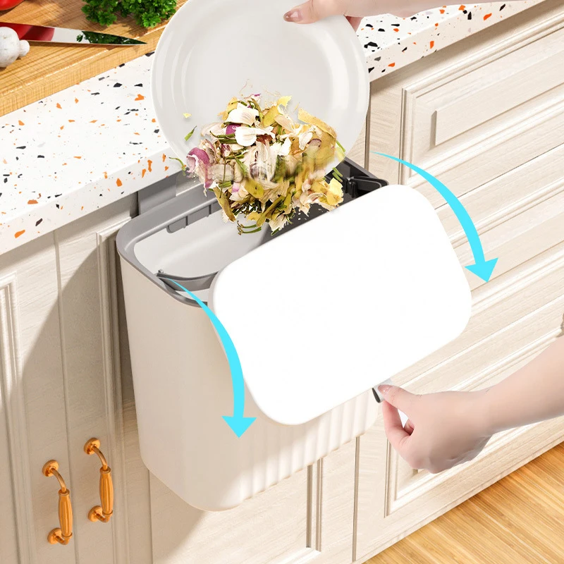 12L Kitchen Wall Mounted Trash Can for Cabinet Door Hanging Garbage Bin With Lid Recycling Garbage Basket Bathroom Toilet Bin