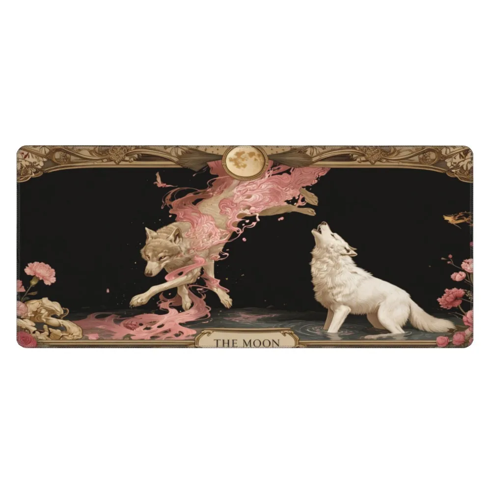 

Настольный коврик Tarot "The Moon" Wolves - большой коврик для мыши с готическим розовым цветочным принтом и изображением волка, нескользящий, водонепроницаемый, для игр
