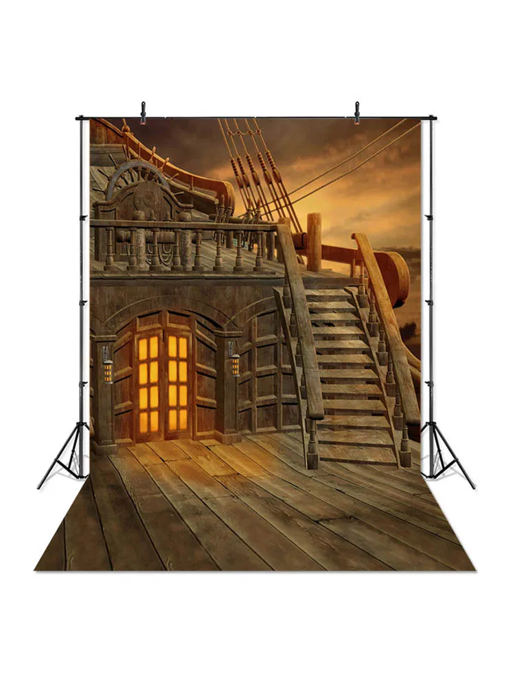 Piratenschip achtergrond voor fotografie kinderen Pirates of the Caribbean achtergronden houten achtergrond fotoshoot fotostudio - afbeelding 2