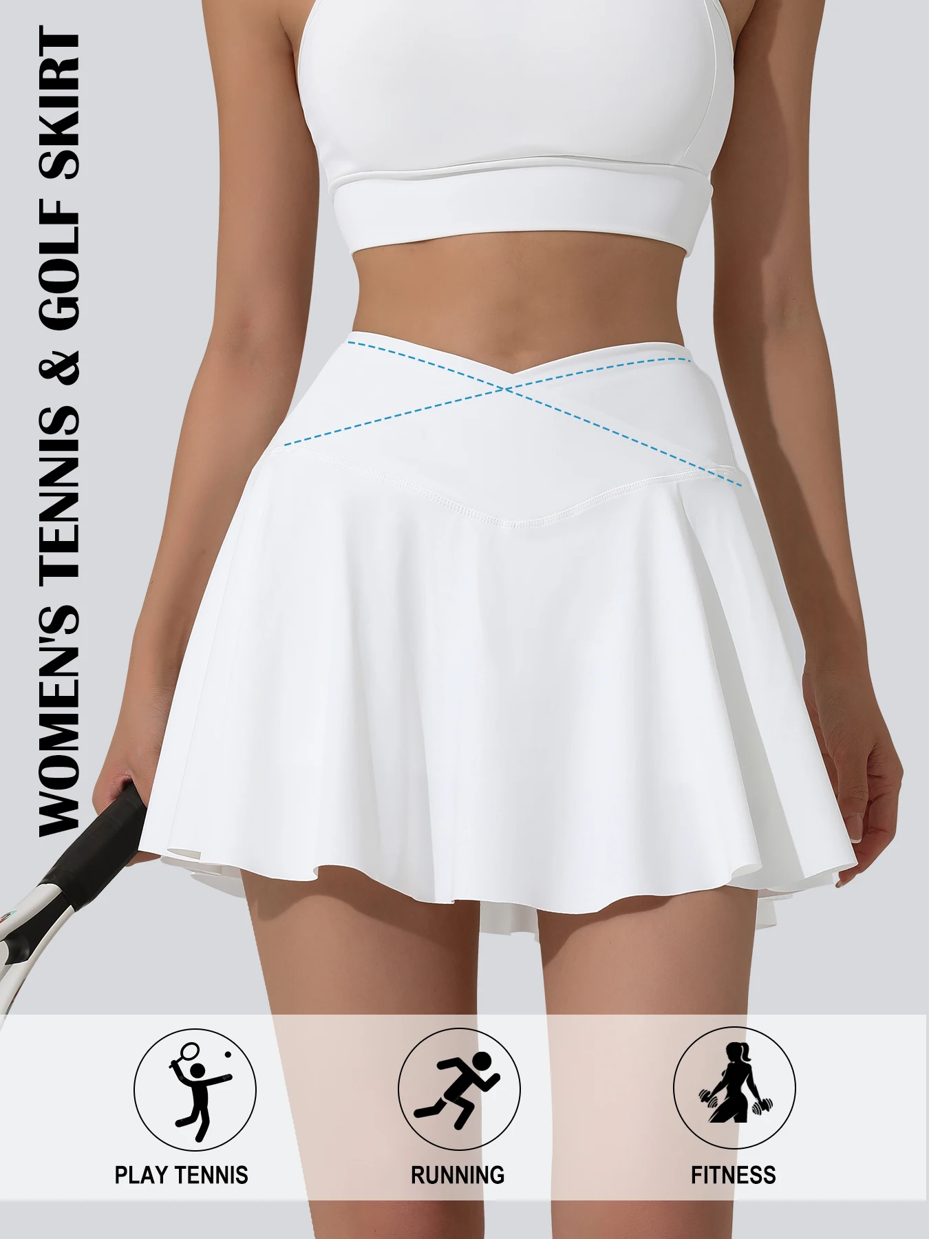 Women's High-Waisted Yoga Skirt with Pockets - Quick-Dry, Breathable, Stretchy Mid-Length Flared Skirt Suitable for Tennis, Golf, Running, and Dance - Solid Color Sports Training Skirt Pants, Umbrella Skirt Design, Spr