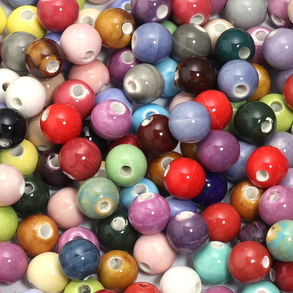 20pcs/lot 10mm Colorful Ceramic Beads Round Shape Loose Beads Spacer Beads For DIY Jewelry Making Necklace Bracelets Accessories