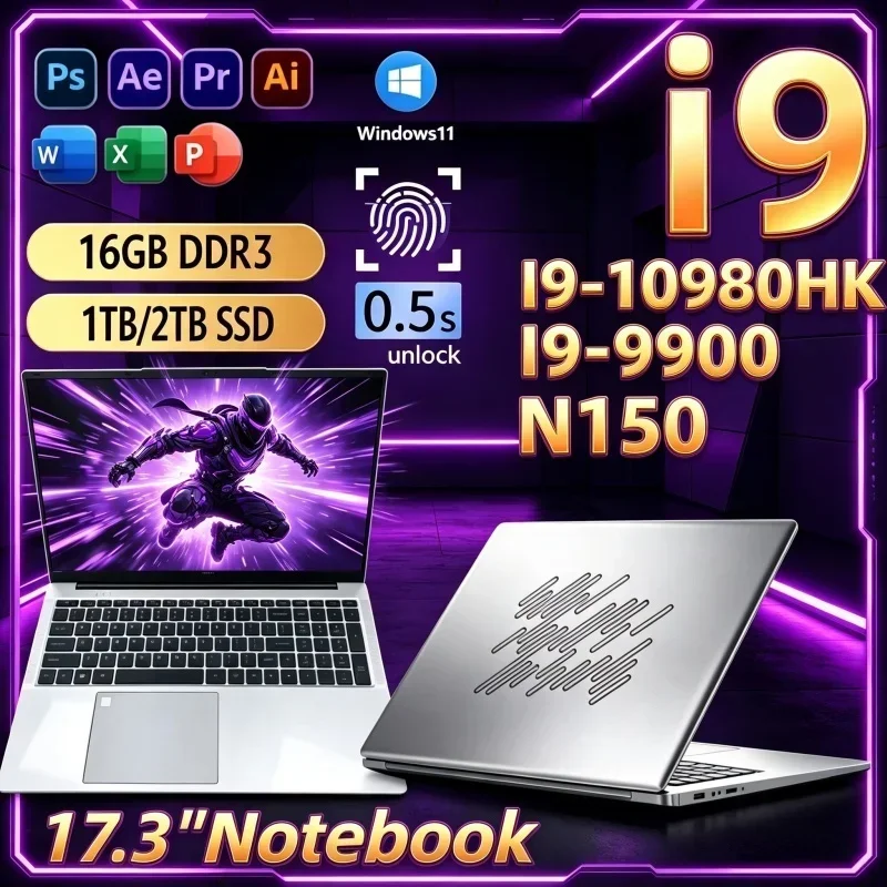 Hot Mass‑Demanded 17.3 Inch Notebook Intel I9‑10980HK/I9‑9900/N150 16GB 32GB 2TB SSD Win11 Ultra Slim Gaming Office Laptop