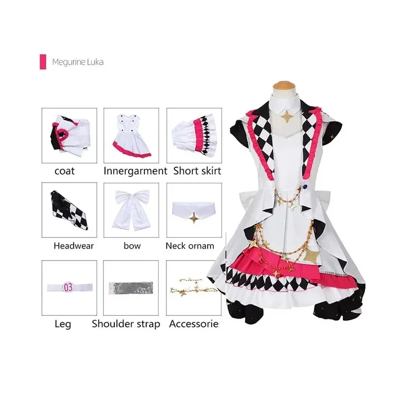 QQ 123New Project Sekai الملونة المرحلة Mikuu تأثيري حلي شعر مستعار Megurine Luka Megpoid Gumi المزيد القفز Kawaii فستان الفتيات