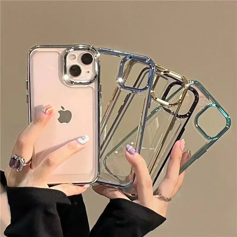 

New Luxury Electroplate Phone Case For iPhone 15 14 13 12 11 Pro Max X Xs XR Max Plus Bumper Transparent Shockproof Cases Cover