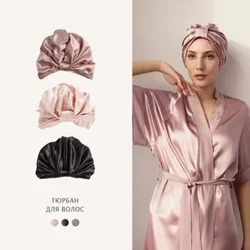 Cuffia per capelli in seta di gelso 100 per donna 19 Momme turbante in pura seta naturale per cappello da notte fascia per la testa riccia in seta a doppio strato