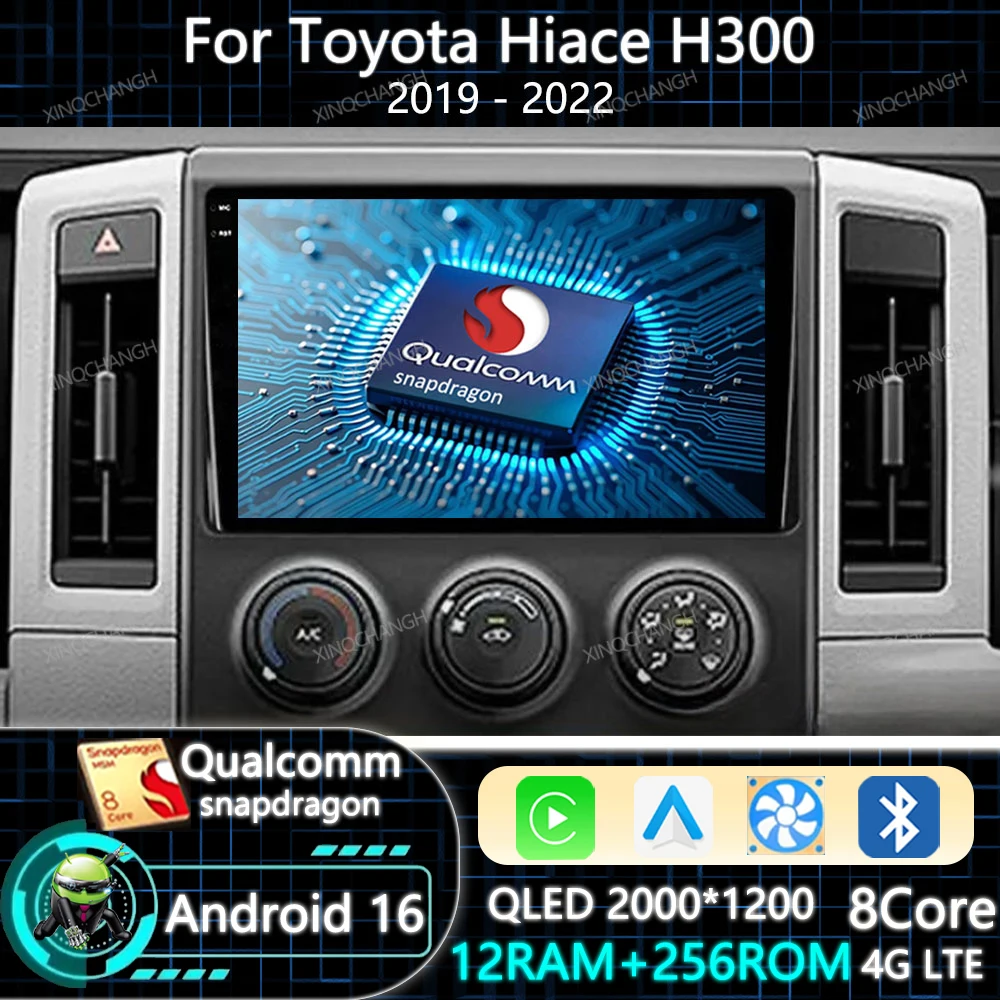 Android 16 Car Radio Carplay Auto For Toyota Hiace H300 Vl 6 GranAce L 1 2019 - 2022 Multimedia Video Player Head Unit QLED 2DIN