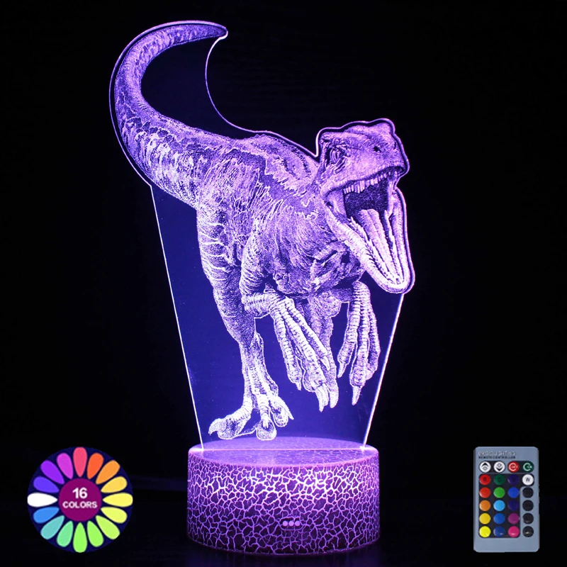 Le plus récent gravure de lampe 3D dinosaure à l’intérieur acrylique USB batterie lampe Led couleurs changeables lumière de nuit pour les enfants décoration de chambre cadeau