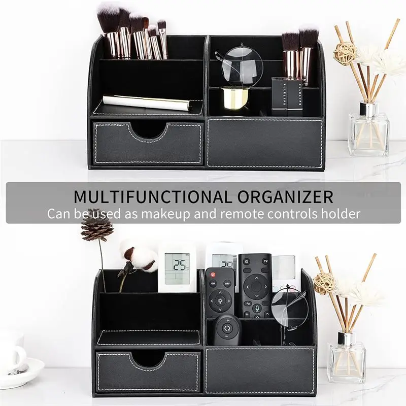 Office Desk Organizer With Drawer, Desk Organizers And Accessories With Pen Holder Cute Remote Control Holder Black-AEF7