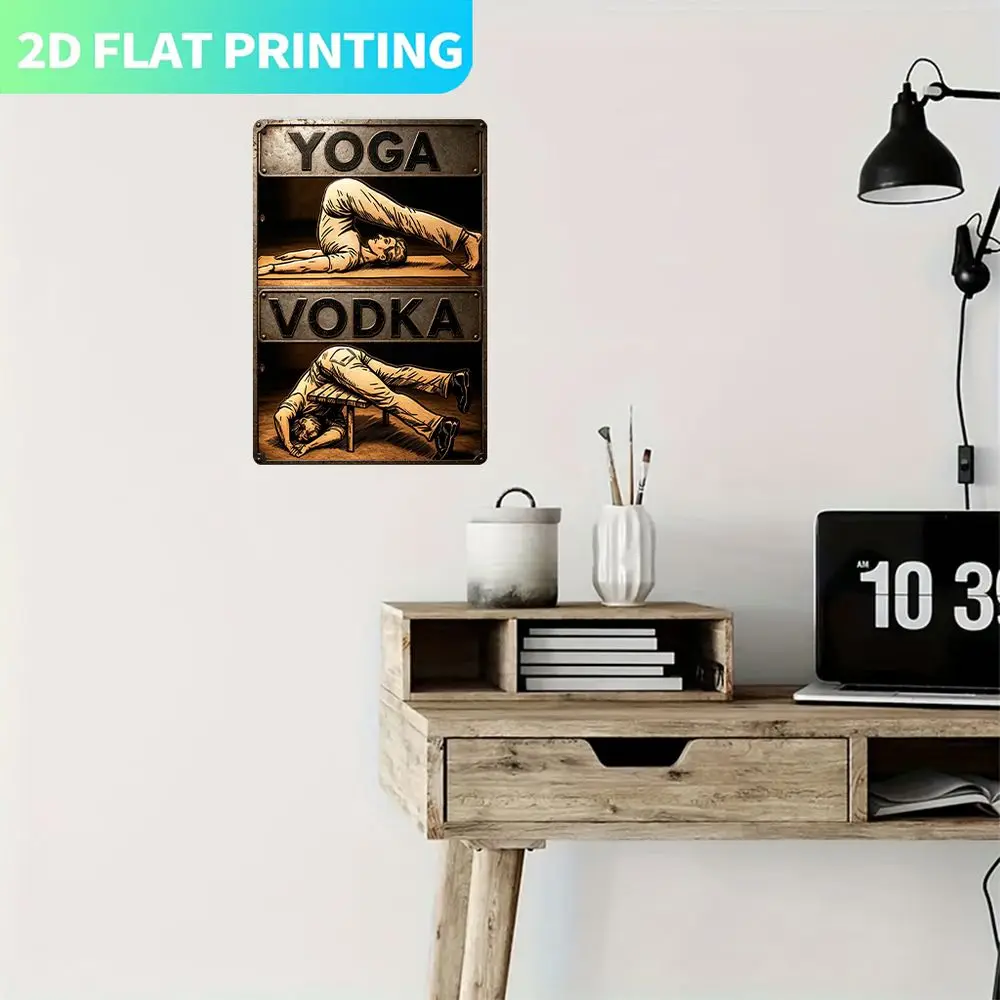 2D Flat 1pc, Vintage Metal Sign, Single Panel, Yoga And Vodka Sign, Art Sign, Perfect for Gym, Bar, Or Home Decor, 2D Flat