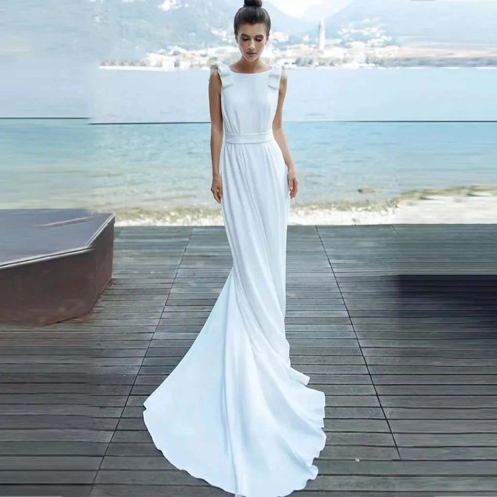 

Simple Wedding Dresses Backless Sleeveless Sexy Mermaid Elegant Bridal Gowns For Formal Party 2024 Satin Vestidos De Novia 2023