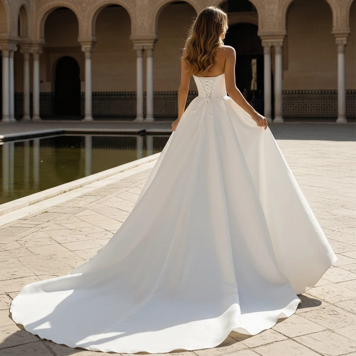 Strapless Satin Ball Gown Wedding Dresses With Slit Vestidos Novia Beach Bridal Party Gown For Bride Customer Made Elegant