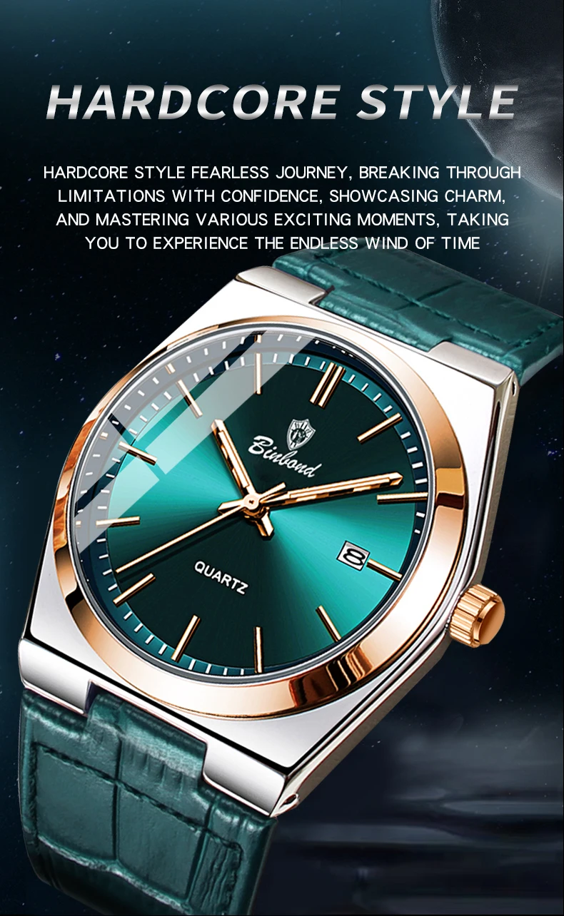 BINBOND Luxus Quarz-Armbanduhren Leuchtend Wasserdicht Automatisches Datum Herrenuhren Business Sport Mode Casual Reloj Lederuhr – Detail 10