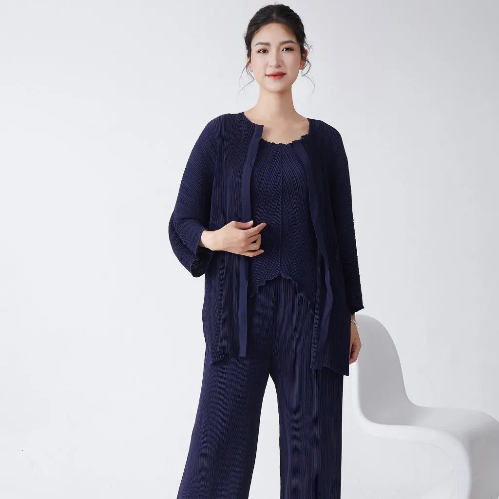 

Women's High-End Solid Color Miyake Cardigan Casual Loose Outwear Fashionable Spring Fall New Style Versatile